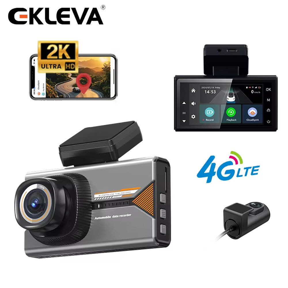 EKLEVA 4G 2K Front and Rear Dash Cam WiFi 3 Inch IPS Car Video Camera Night Vision 24H Parking Mode APP Remote DVR Live Video Check on Phone