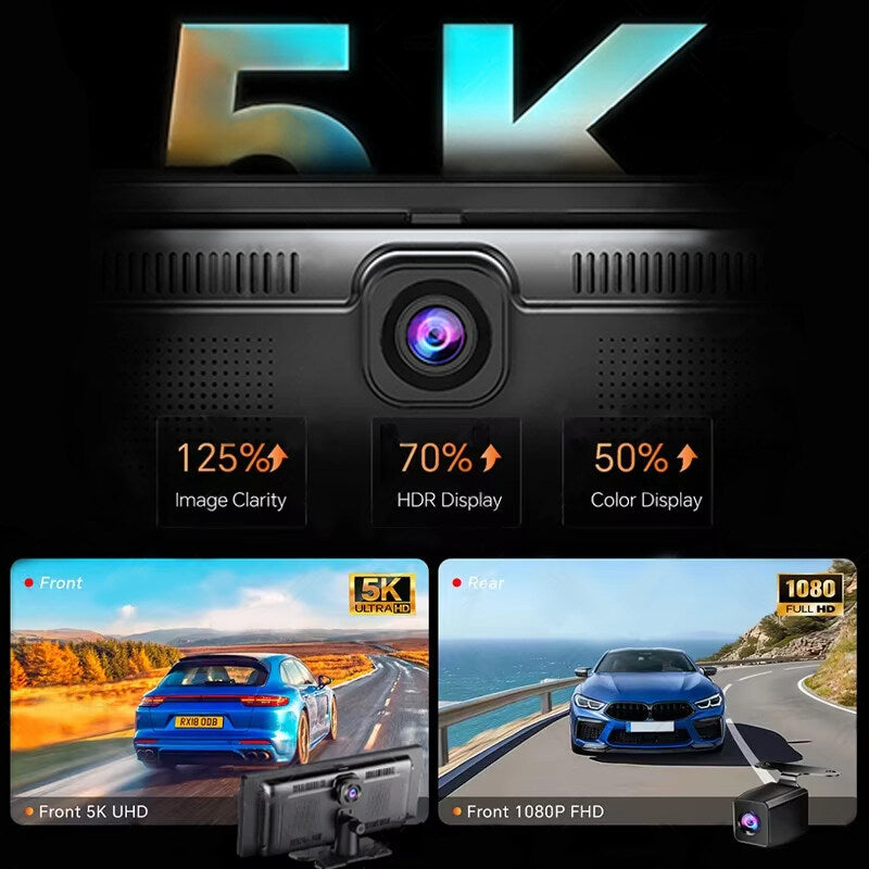 EKLEVA 11.3" Touch Screen Car Camera 5K Dash Cam 5G WiFi Wireless CarPlay & Android Auto Loop Recording Navigation DVR
