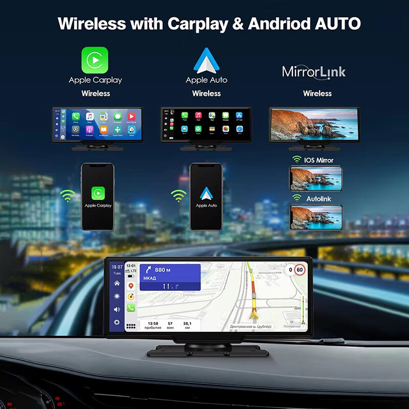 EKLEVA 10.26" Screen 4K Car Camera Wireless CarPlay & Android Auto, Dash Cam FM Transmitter Parking Monitor 5G WiFi Connect APP monitor