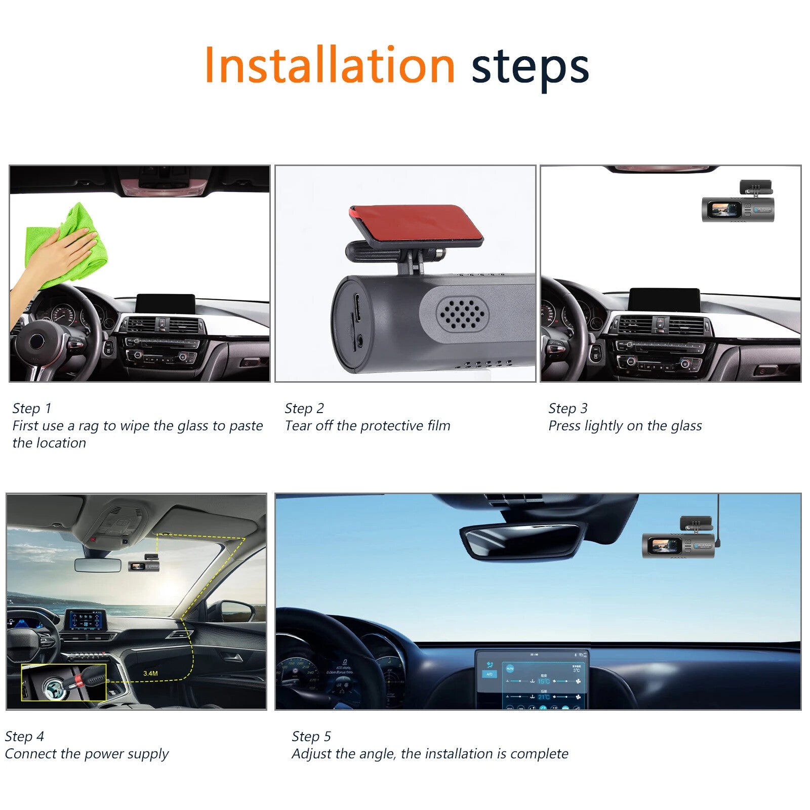 EKLEVA 1.47 inch Mini dash cam Car Recorder HD 4K WiFi Night Vision Car Rearview Mirror 150-degree Wide Angle Dual Lenses Rearview Camera