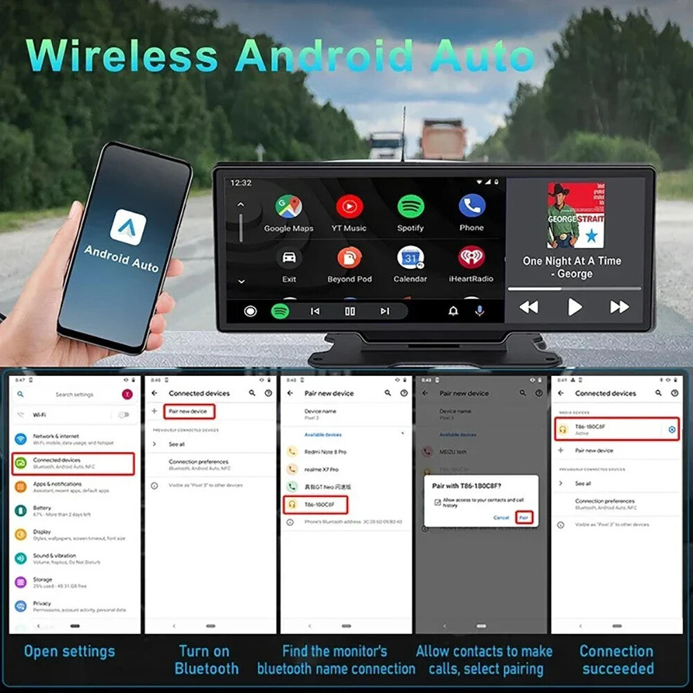 EKLEVA 10.26" Screen 4K Car Camera Wireless CarPlay & Android Auto, Dash Cam FM Transmitter Parking Monitor 5G WiFi Connect APP monitor