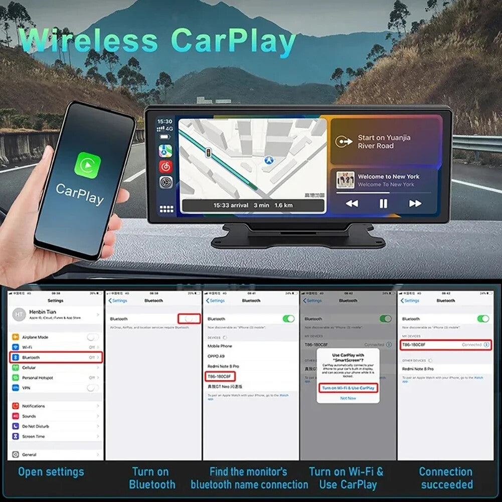 EKLEVA 10.26" Screen 4K Car Camera Wireless CarPlay & Android Auto, Dash Cam FM Transmitter Parking Monitor 5G WiFi Connect APP monitor