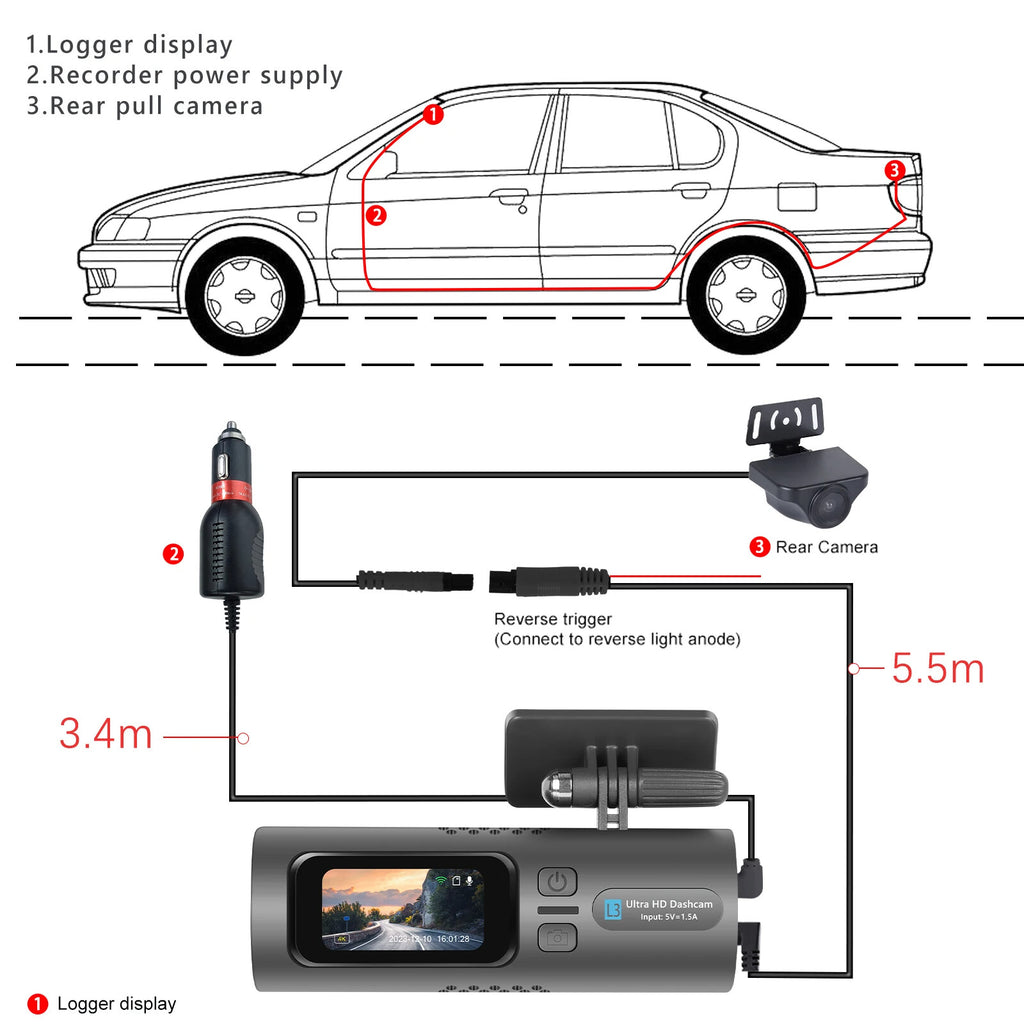 EKLEVA 1.47 inch Mini dash cam Car Recorder HD 4K WiFi Night Vision Car Rearview Mirror 150-degree Wide Angle Dual Lenses Rearview Camera