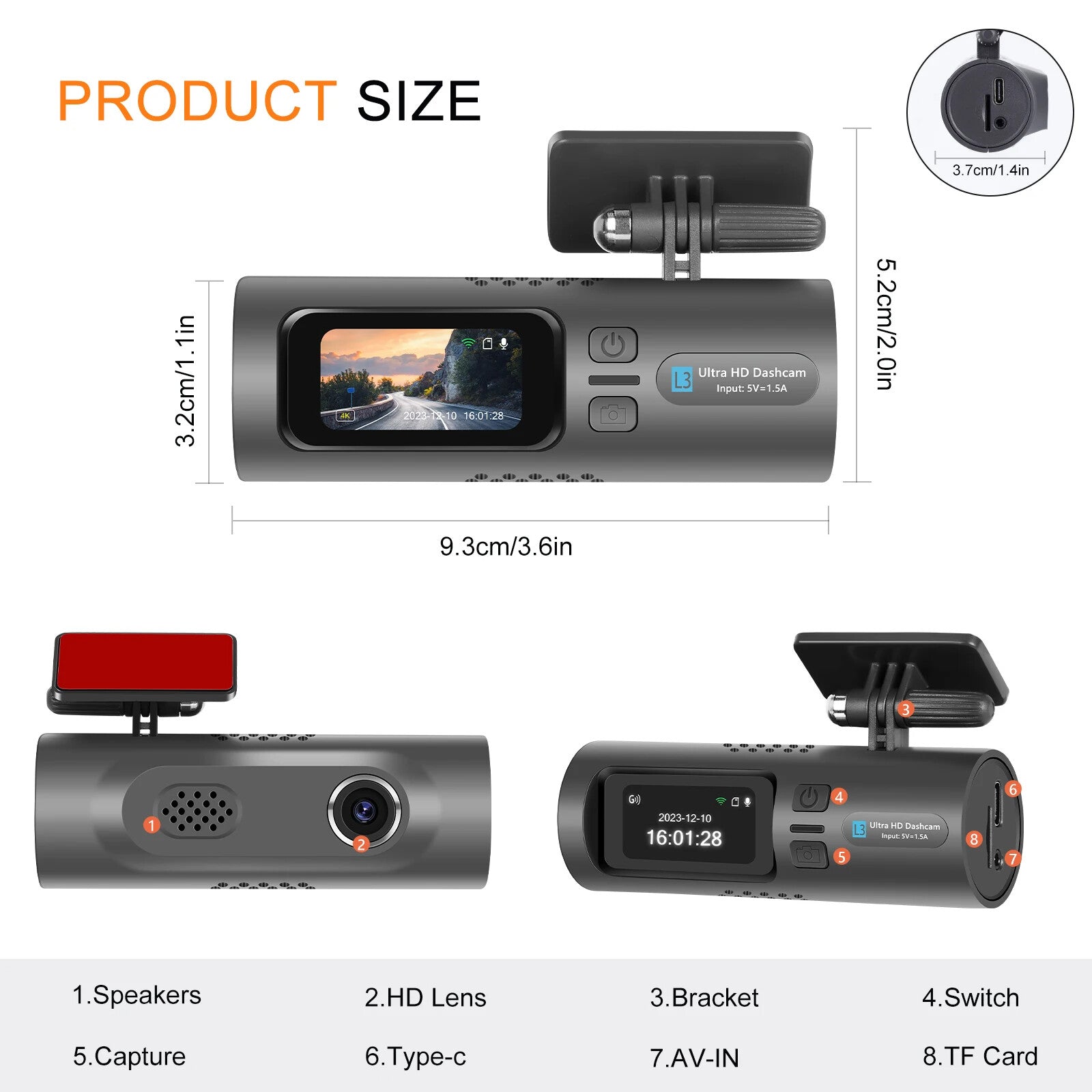 EKLEVA 1.47 inch Mini dash cam Car Recorder HD 4K WiFi Night Vision Car Rearview Mirror 150-degree Wide Angle Dual Lenses Rearview Camera