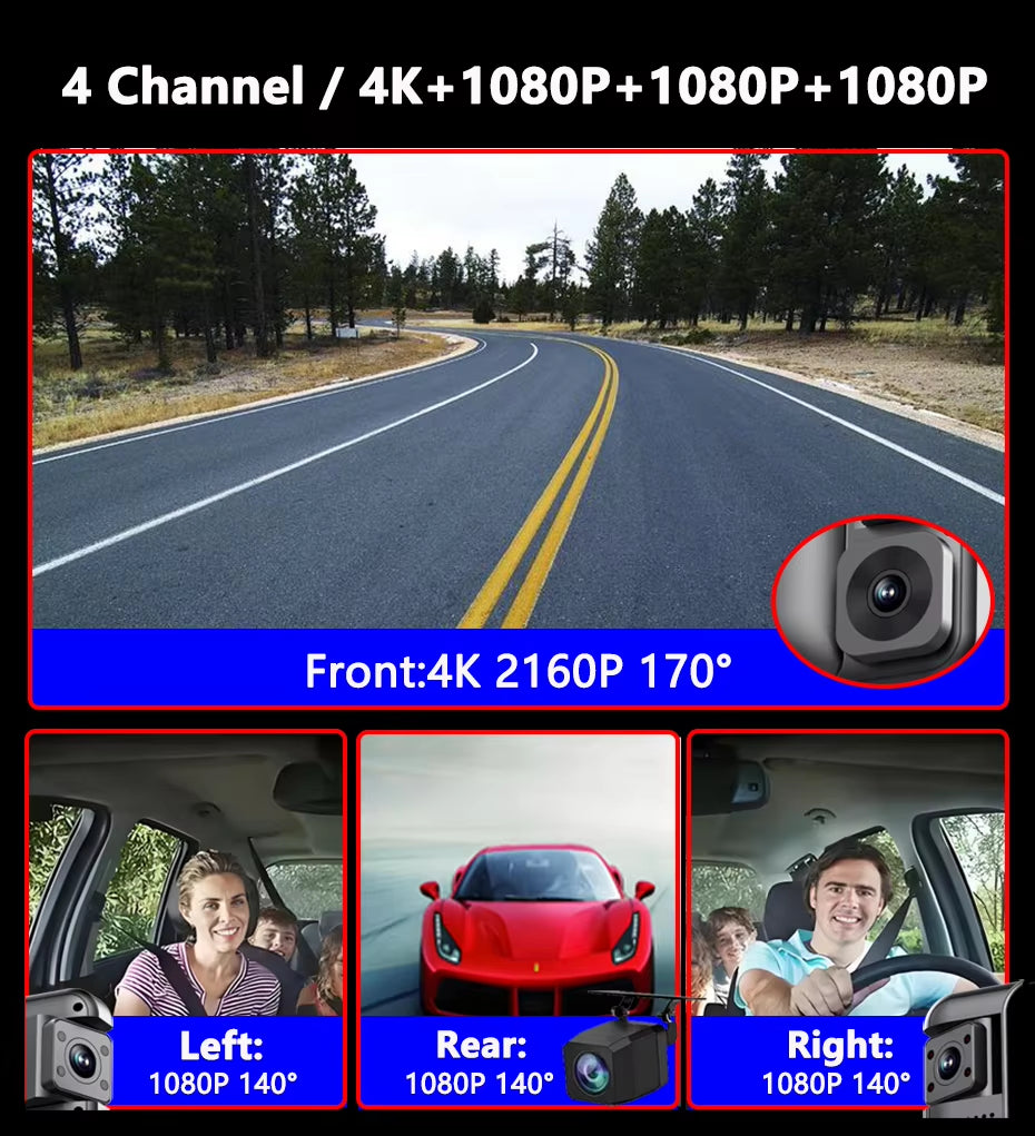 EKLEVA 4CH 11.26 Inch 4K+1K+1K+1K Rearview Mirror 360° Dash Cam ADAS BSD WiFi Night Vision 24H Parking Monitor Time-Lapse Car DVR